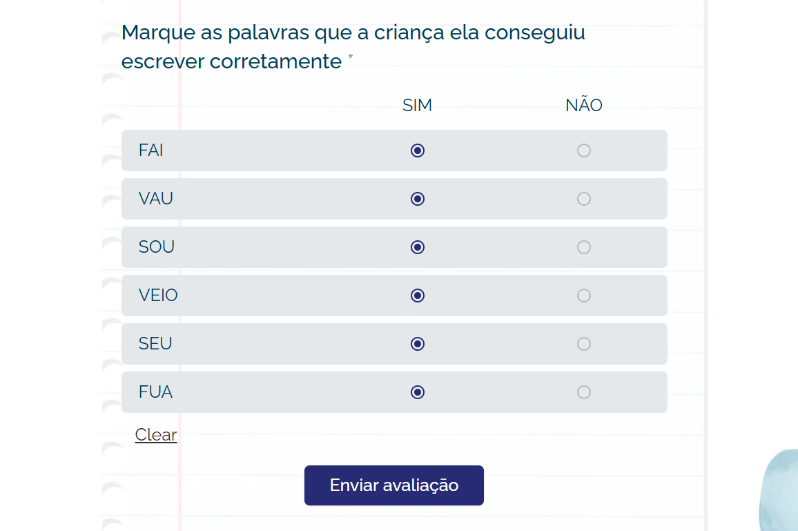 Enviar avaliação para análise